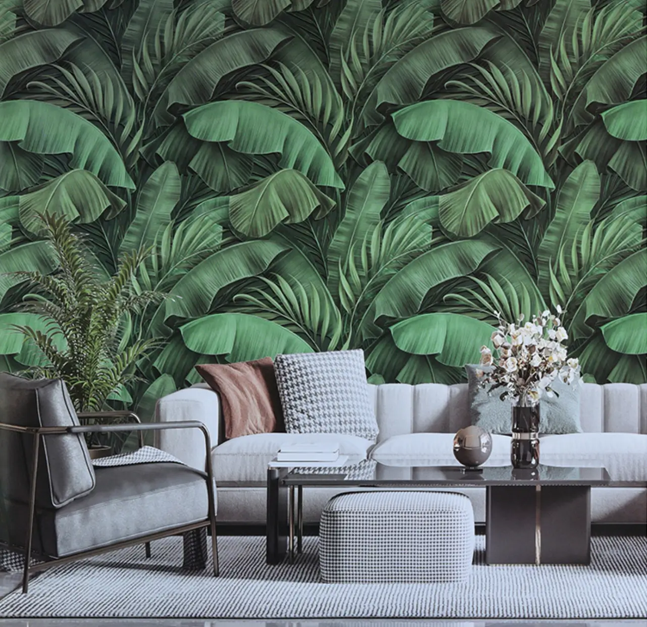 Botanical floral pattern wallpaper with nature-inspired elegance for bedroom interior Hyderabad