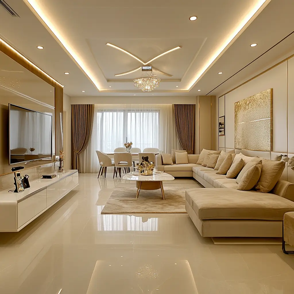 Designer false ceiling with POP gypsum board and integrated LED lighting Hyderabad